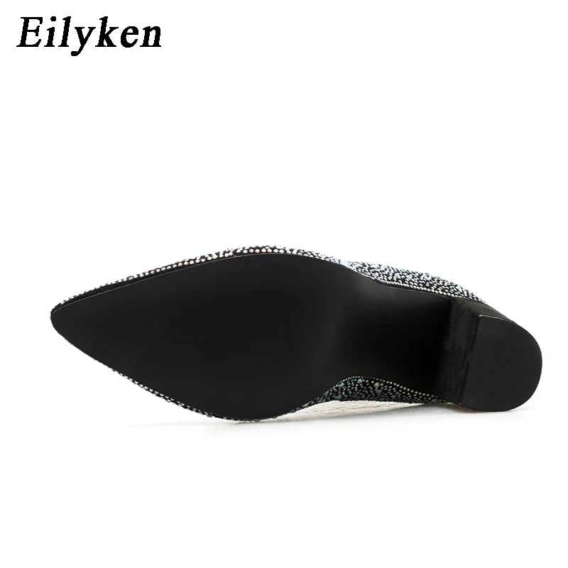 Eilyken/ г., модные пикантные женские ботинки для торжеств ботинки на высоком тонком каблуке с квадратным носком, блестящие стразы