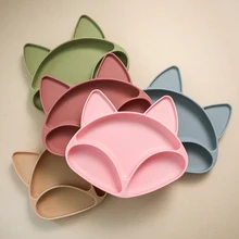 Ensemble d'assiettes à dîner en Silicone pour enfants, mignon, dessin animé renard, vaisselle pour enfants, vaisselle pour bébés, articles d'alimentation pour enfants 