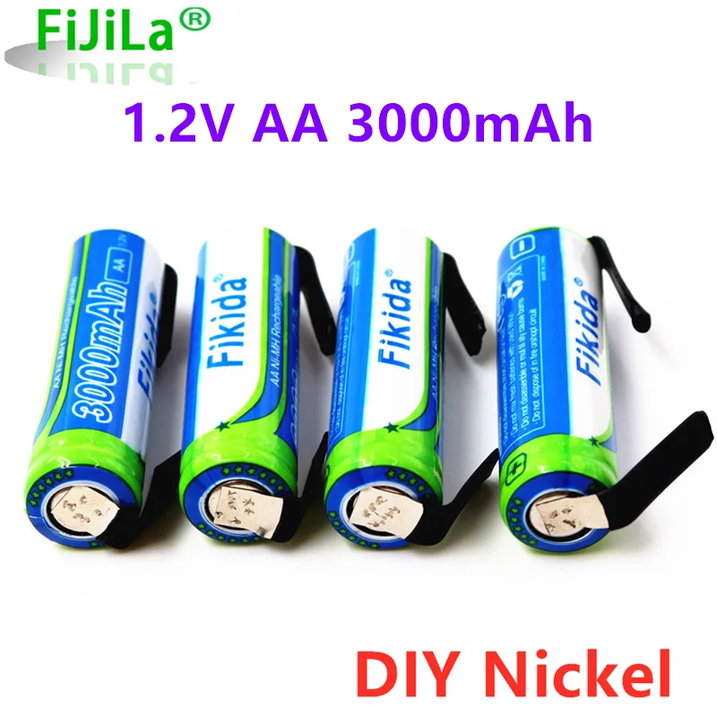 100% New 1.2V AA Rechargeable battery 3000mAh NI-MH cell pack with tabs pins for Braun electric shaver toothbrush+ DIY Nickel |