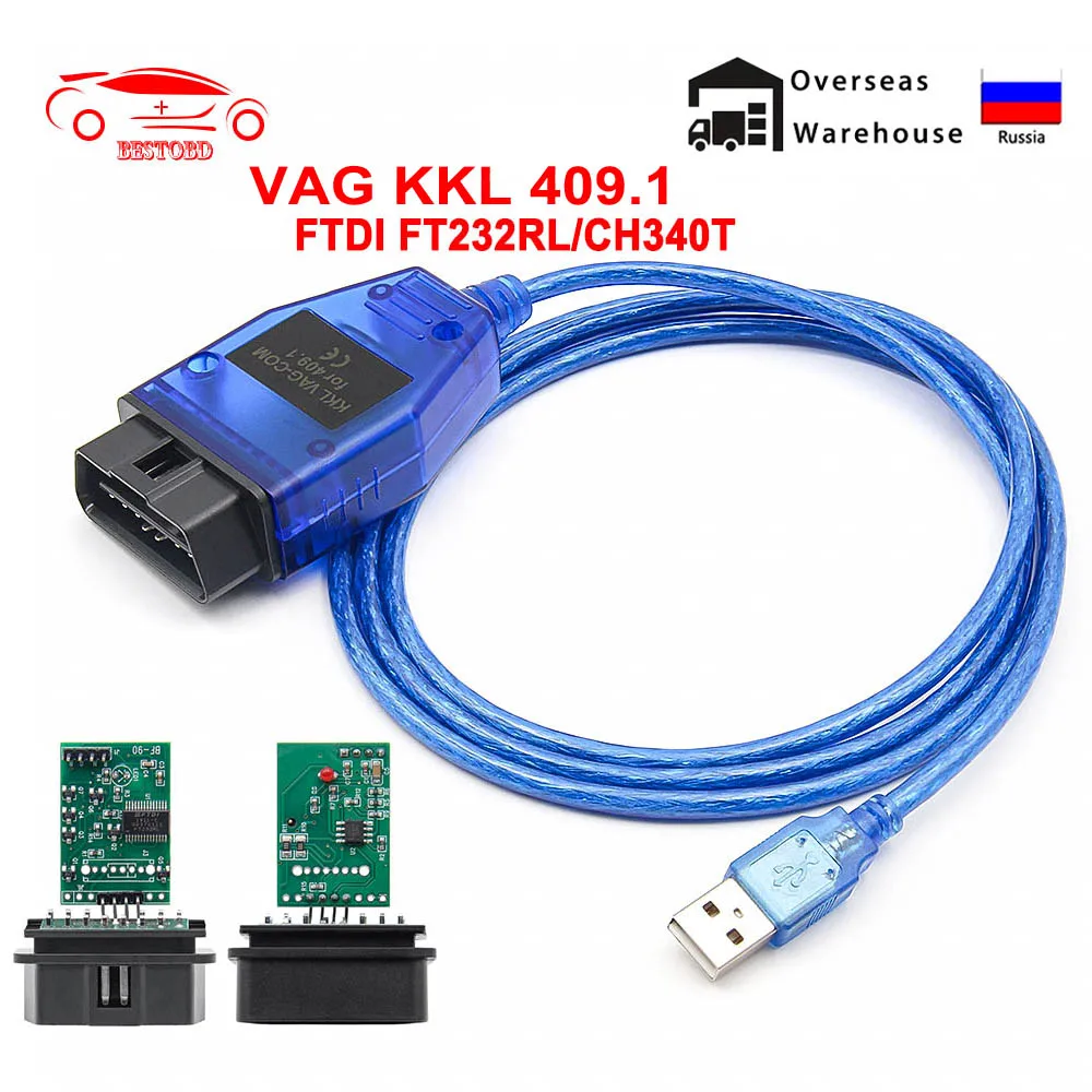 Диагностический кабель OBD2 VAG COM 409 1 KKL с FTDI FT232RL/CH340T OBD для VW/Audi/Skoda/кресла |
