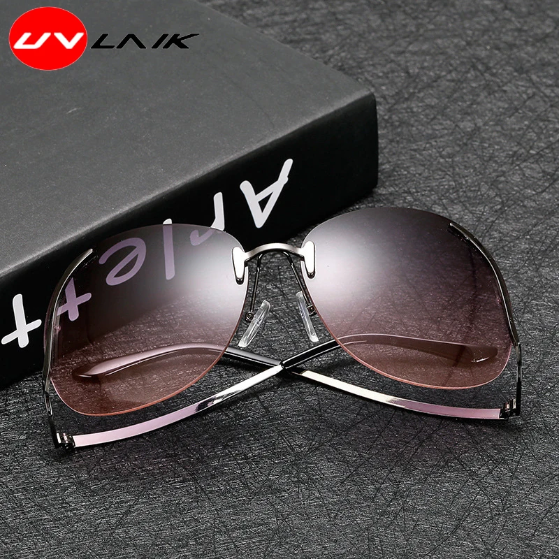 

UVLAIK Progressive Oversized Frameless Men Women Sunglasses Luxury Bend Metal Design Female Gradient Sun Shade Goggles UV400
