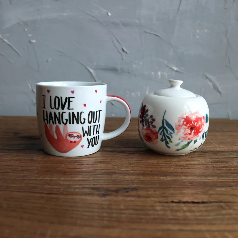 

Ceramic Underglaze Color Flowers Pattern Hand-shaped Irregular Sugar Jar/Suger Bowl/Caster