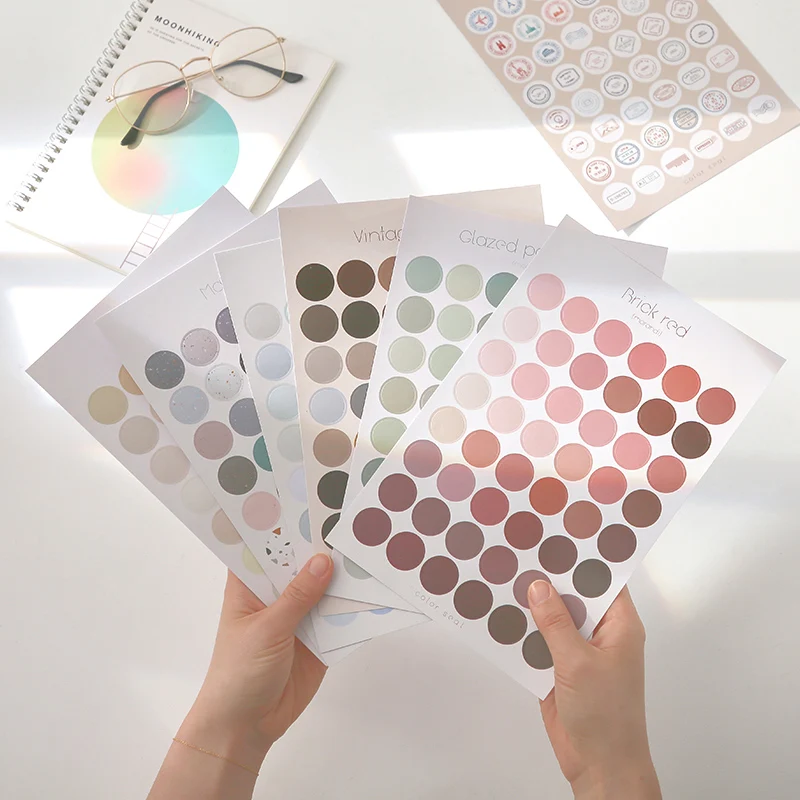 Pegatinas redondas de puntos de la serie morandy, 1 hoja, pegatina decorativa Kawaii, decoración, bricolaje, álbum diario artículos de papelería con etiquetas, Scrapbooking