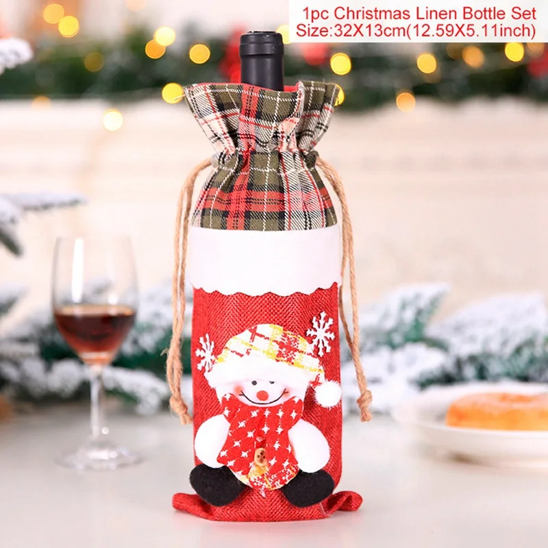 QIFU, Рождественская Крышка для бутылки вина, Чулки со снеговиком, рождественский подарок, сумки, Рождественский упаковочный мешочек, Navidad, подарки на Рождество, год - Цвет: Wine bottle set 33