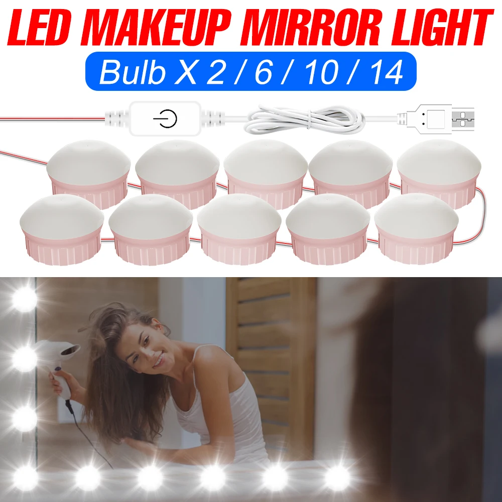 

5V Vanity Lamp LED Makeup Mirror Light Bulb USB Hollywood Cosmetic Lamp Dimmable LED Wall Light Bathroom Dressing Table Lighting