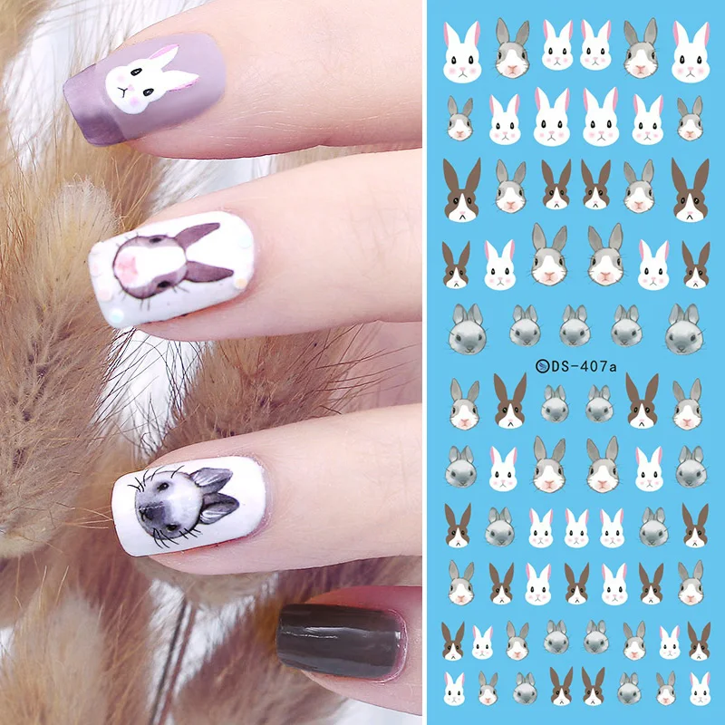 

1 Sheet Rabbit Nail Water Decal Cute Bunny Transfer Sticker 12.8*5.5cm DIY Manicure Nail Decoration Nail Accessories