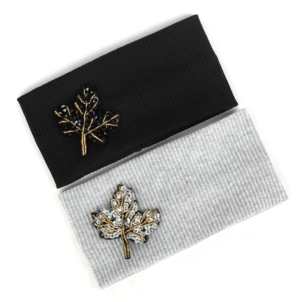 

Women Ribbed Headband Wide Hair Band Gold Sequin Leaves Accessories Flat Elastic Hairband For Girl Female Bohemia Cotton Turban