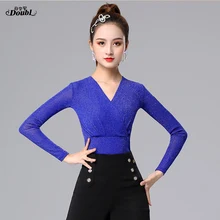 Превосходное качество, топы для латинских танцев, v-образный вырез, женская сексуальная сценическая рубашка для занятий танцами, бальных танцев, ча-Самба, тренировочная Одежда для танцев