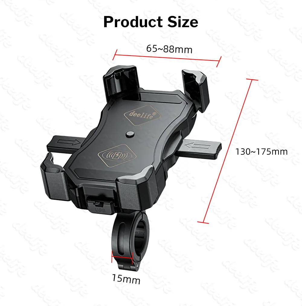 impermeável para scooter, suporte de moto motor, carregador Qi, QC 3.0 USB