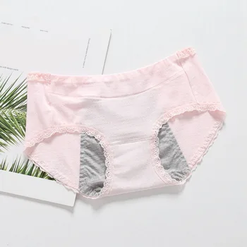 

Women Menstrual period Cotton Breathable Mid-waist Physiological Period Double Anti-side Leakage Briefs Lace Stitching Panties