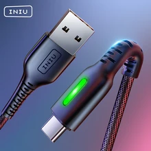 INIU 3A светодиодный usb type-C кабель для быстрой зарядки для Xiaomi mi 9T красный mi samsung S10 huawei usb ЗУ для мобильного телефона type-C шнур для передачи данных