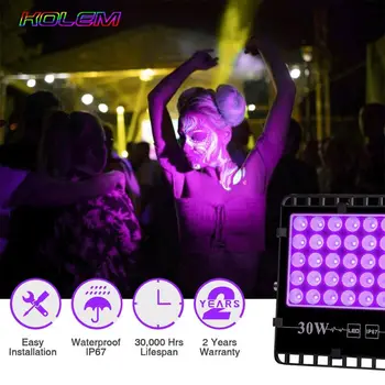 

2PCS 30W UV LED Light UV Purple Floodlight for Party Night Club US/UK/JP/EU Plug H55A