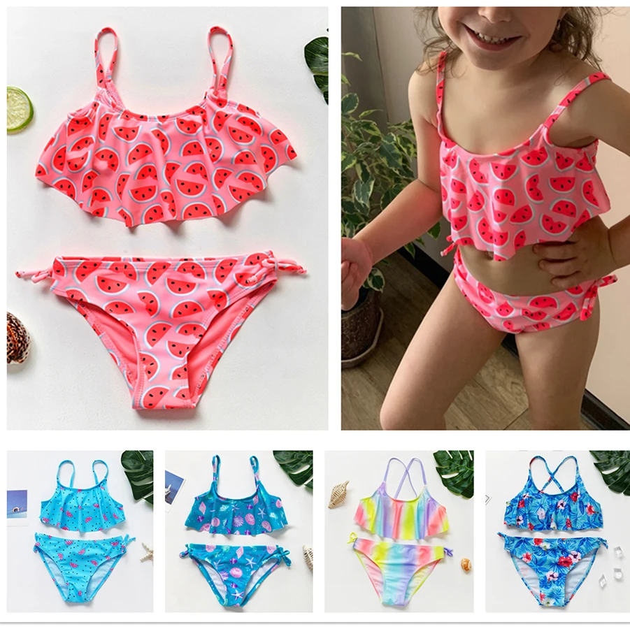 Girls Swimwear Bikini-Set Swimming-Suit Two-Pieces Children-St108mix Kids High-Quality