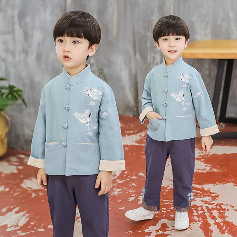  Children's Tang costume Hanfu 한푸 spring autumn boys casual suit baby cotton and linen children's cl