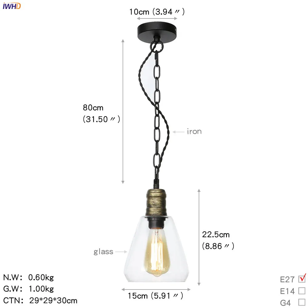 IWHD цепь железный металлический светодиодный подвесной светильник для столовой гостиной Лофт промышленный Декор винтажный подвесной висячий светильник