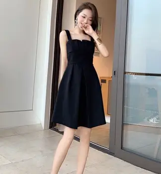 

Sexy Dress 2020 New Women Fashion Spaghetti Strap Slash Neck Sleeveless Empire High Quality Black Mini Dress