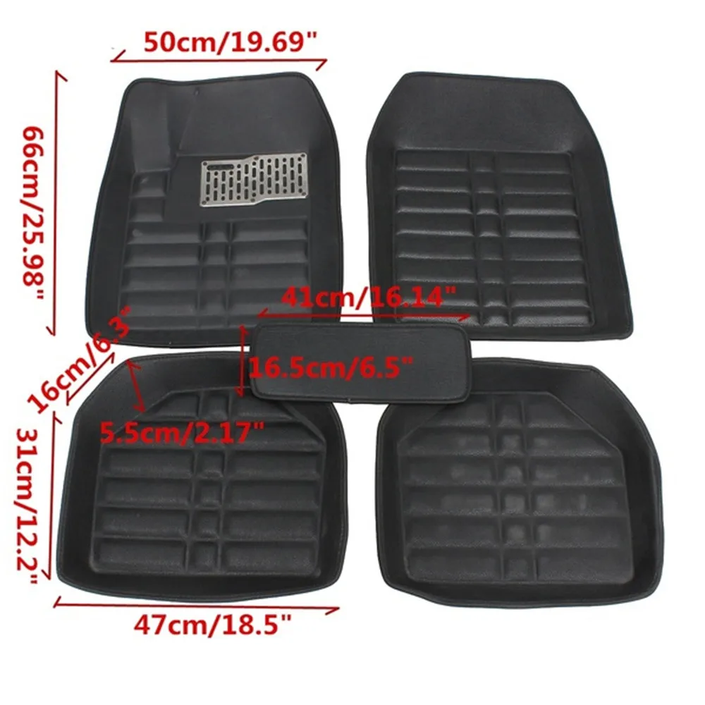 5pcs Car Floor Mats Black Leather Universal Auto Car Floor Mats Front Rear Liner Weather Set Waterproof  Car Accessories Styling
