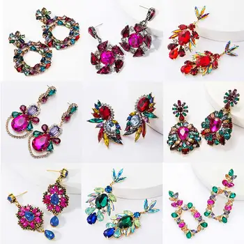 

Dvacaman Luxury Colorful Crystal Earrings for Women Wedding Baroque Rhinestone Glass Flower Drop Earrings Bridal Fashion Gift