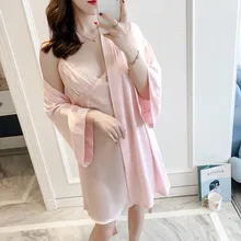 Bielizna nocna сексуальное женское из искусственного шелка спагетти ремень и халат Искусственный шелк ночной банный халат кружевное платье женское с короткими рукавами ночная рубашка ночное белье