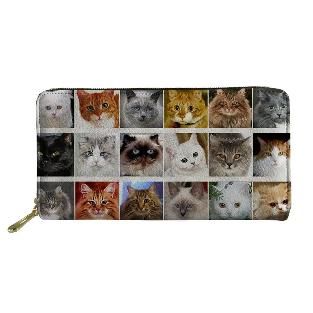 Kawaii Cat Print, Длинный кошелек из искусственной кожи для женщин, милый кот, Роскошный кошелек, сумка для денег, монет, девушек, держатель для карт, сумки