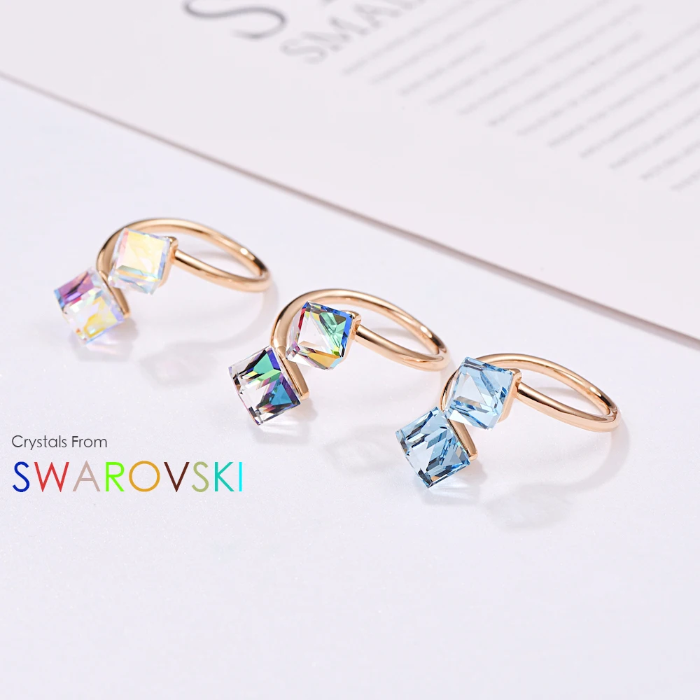 Malanda, кристаллы от Swarovski, открытые кольца для женщин, новая мода, розовое золото, женские кольца для свадебной вечеринки, ювелирные изделия, подарок для девочек