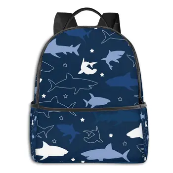 

Classical Simple Women Backpacks School bag for teenagers Girls BoyCute Blue And White Shark Laptop Back pack travel bag