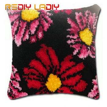 

Latch Hook Cushion Poppy & Daisy Pillow Case Crochet Crafts Acrylic Yarn for Embroidery Sofa Bed Cushion Cover Home Decoration