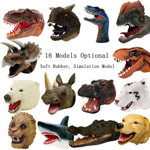 1Pcs Children's soft rubber animal dinosaur head hand puppet toy Simulation Tyrannosaurus /Raptor Soft Gloves Xmas gift for kids 1
