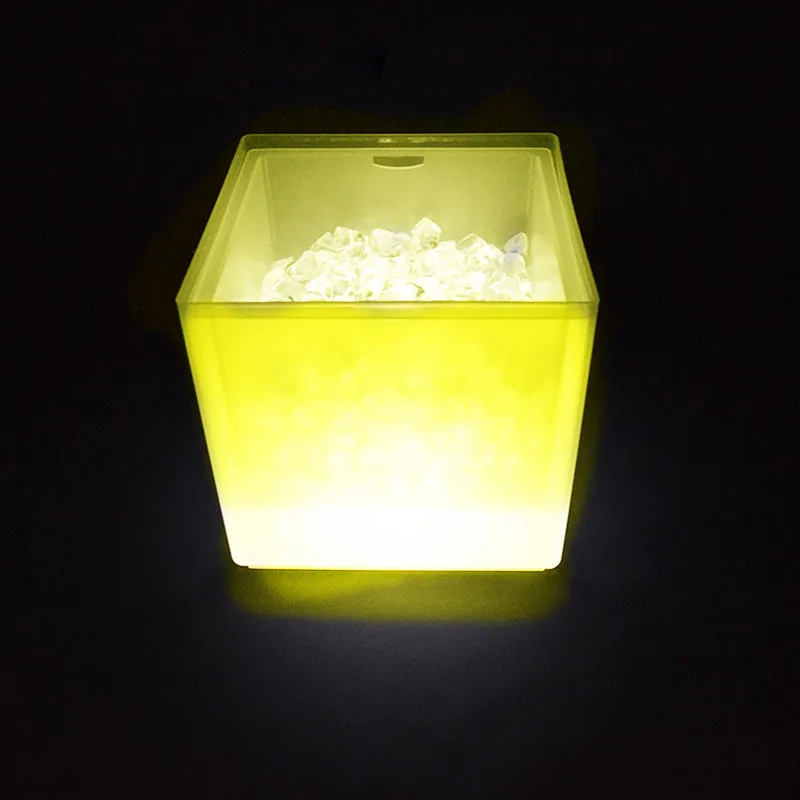 Fashion Double-Layer Champagne Ice Bucket Champagne Light Ice Bucket Square Led Light Ice Bucket Double Ice Bucket Convenient - Color: Yellow