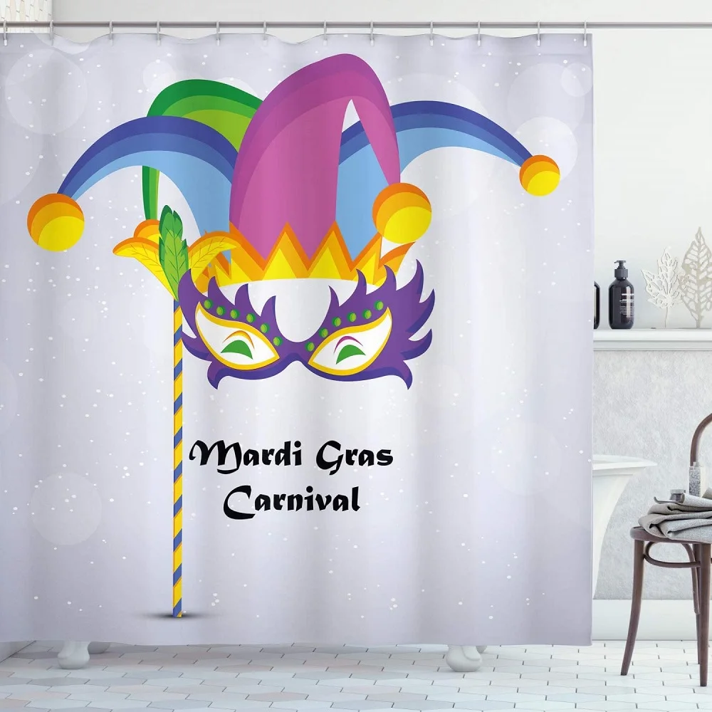 

Mardi Gras Shower Curtain Feathers Colorful Dots Party Ornamental Bath Curtains Bathroom Home Decor with Hooks Waterproof Screen