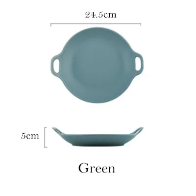Green Керамические обеденные тарелки, тарелка из говядины, посуда, круглая глазурь, цветная десертная тарелка для торта, креативная тарелка с двойным ухом, керамическая тарелка - Цвет: Green