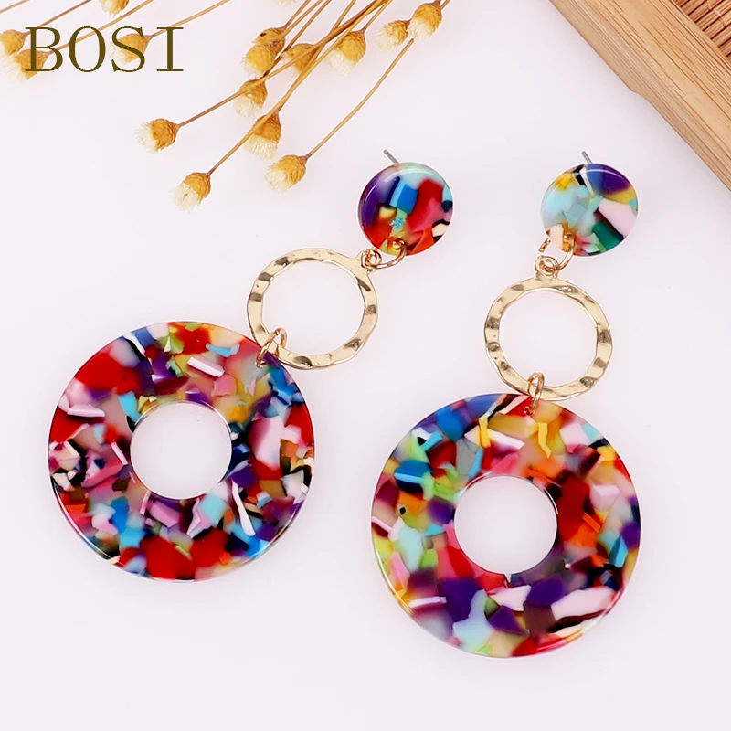 7 Серьги для женщин Boho акриловые ацетат висячие серьги модные большие Богемные аксессуары геометрические корейские роскошные свадебные - Окраска металла: 7