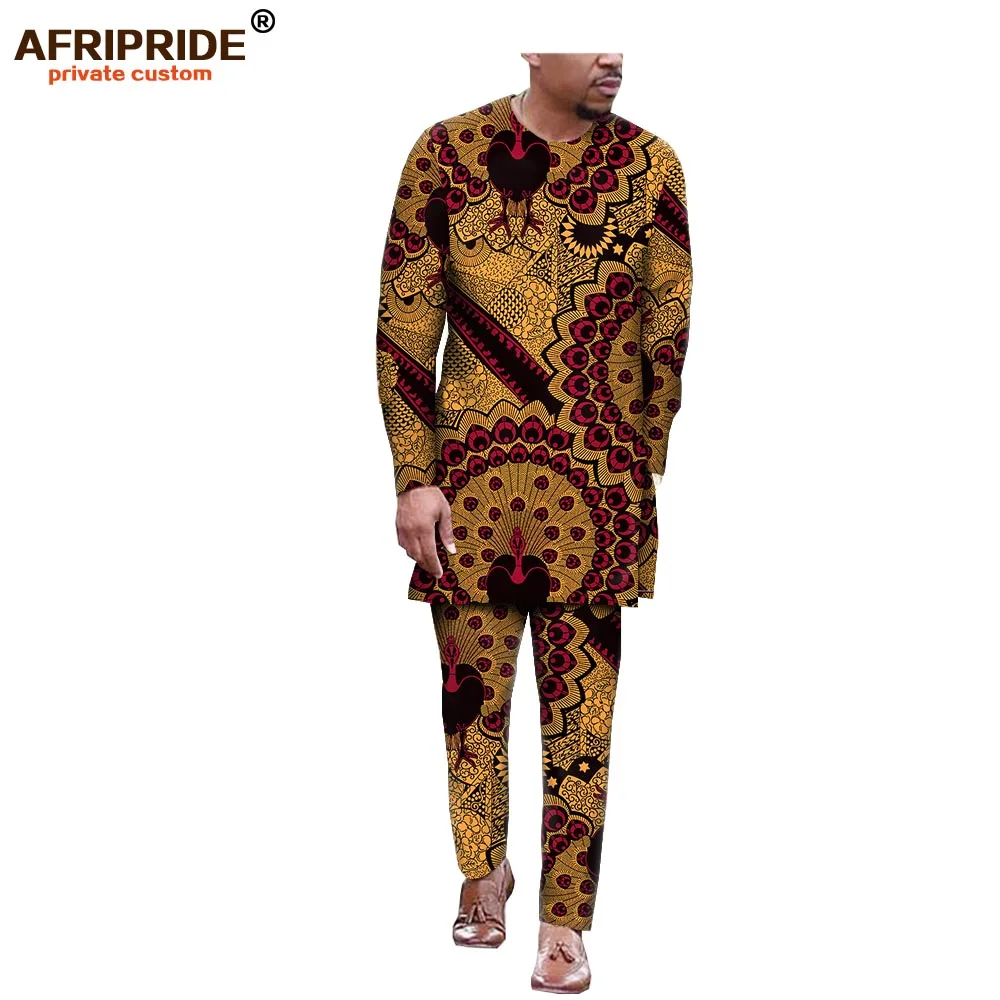 Africa ankara, весенне-осенние штаны, комплект для мужчин, AFRIPRIDE, длинный рукав, тянется по бокам, Раздельный топ+ штаны, Мужской Хлопковый комплект A1916008