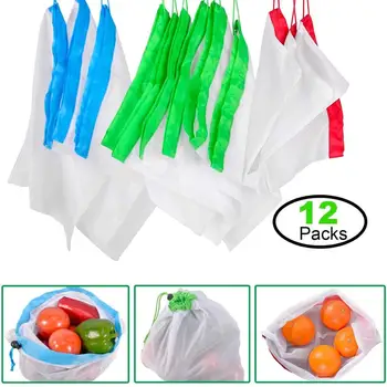 

12Pcs Reusable Mesh Produce Bags Washable Eco Friendly Toy Fruit Vegetable Produce Bags with Drawstrings for Shopping Grocery