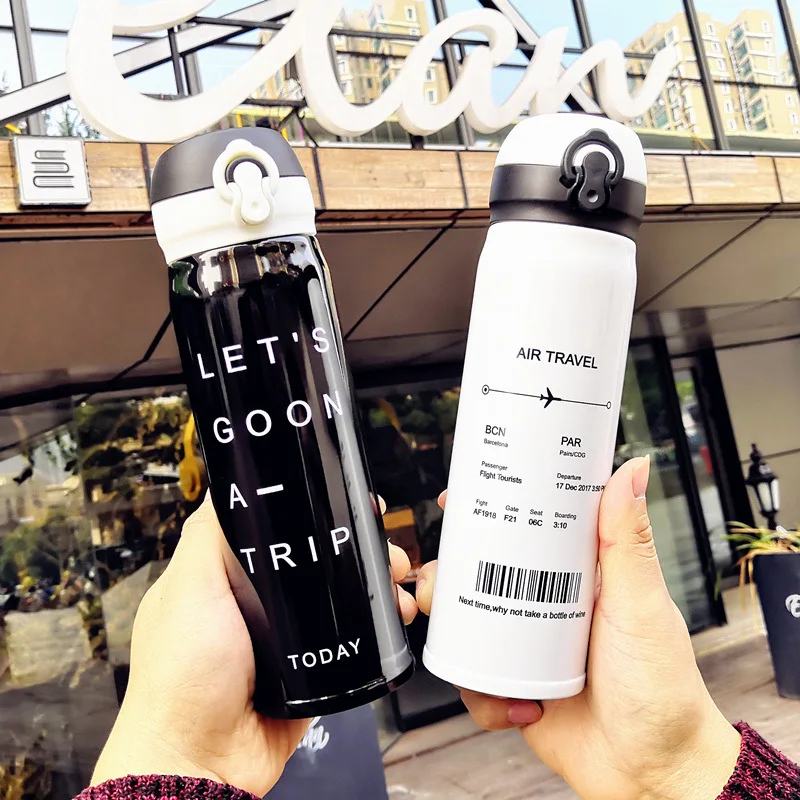 

English Korean-style Simple Creative Bomb Cover Insulated Cup Men And Women Couples Portable Water Bottle Harajuku Cute Students