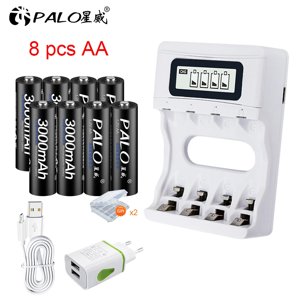 8 battery 1charger 1,2 в AA батарея Ni-MH перезаряжаемая батарея предварительно Заряженная 2A батарея+ USB lcd умное быстрое зарядное устройство для AA AAA перезаряжаемая батарея - Цвет: 8 battery 1charger