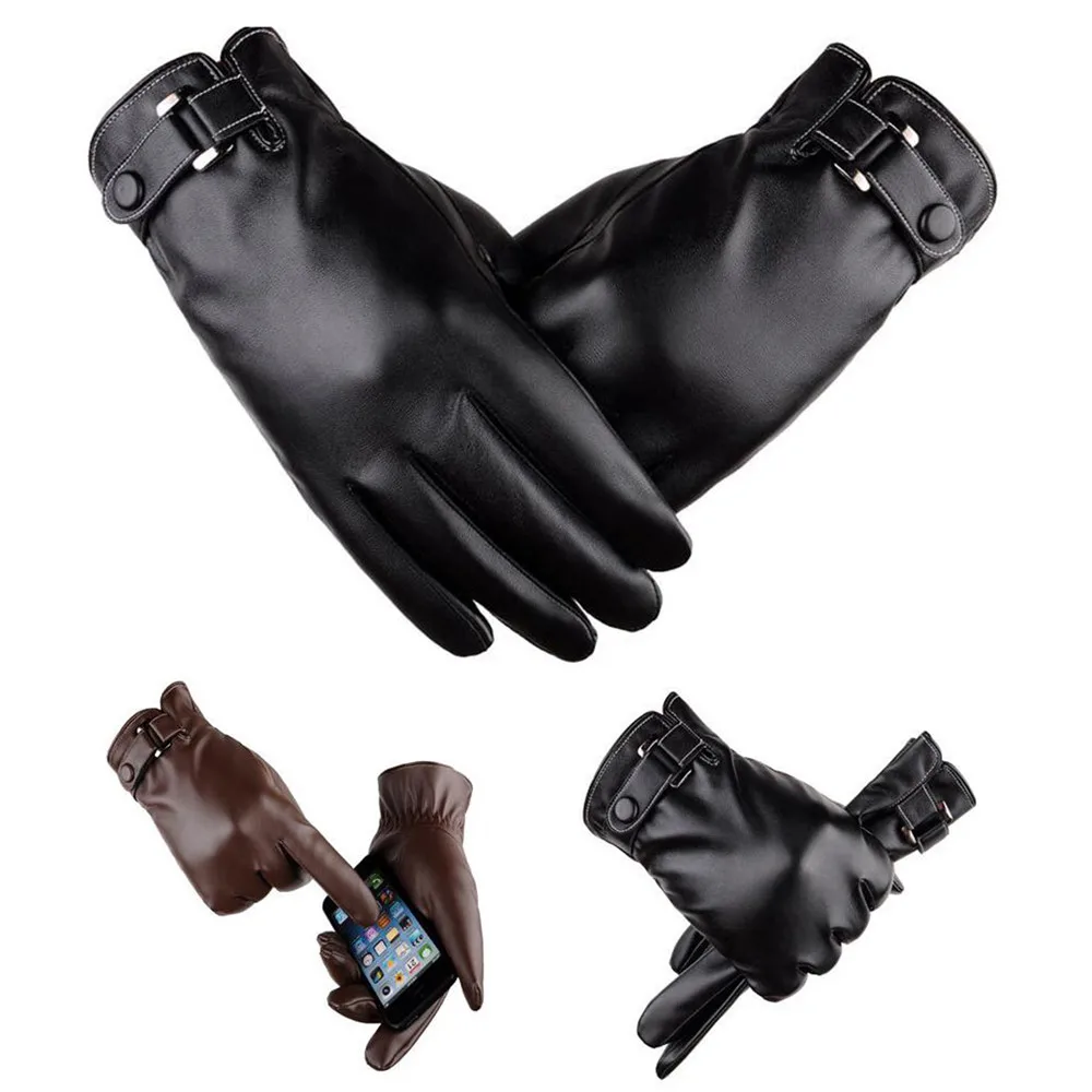 

Men's Touch screen Glove Windproof Outdoor Motorcycle Leather Slip Faux Thickening Gloves PU Leather Short Thin/Thick Gloves