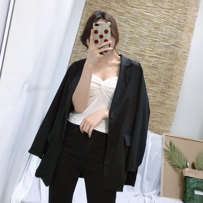 

Elegant CHIC-Style Two-Button Small Suit Coat Women's Spring Loose-Fit Short Black Blazer