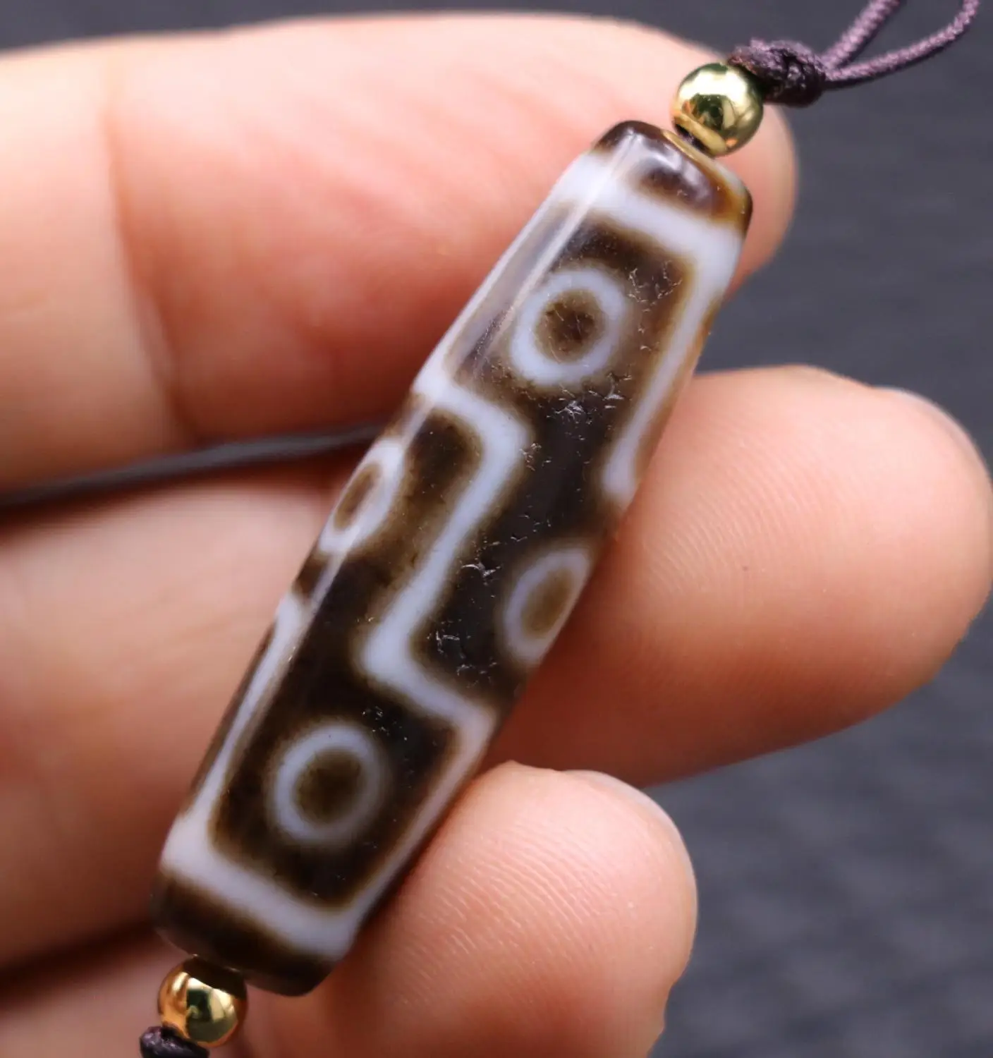 

unique Magic Tibetan Old oily Agate 9 eye Kingdom Totem dZi Bead