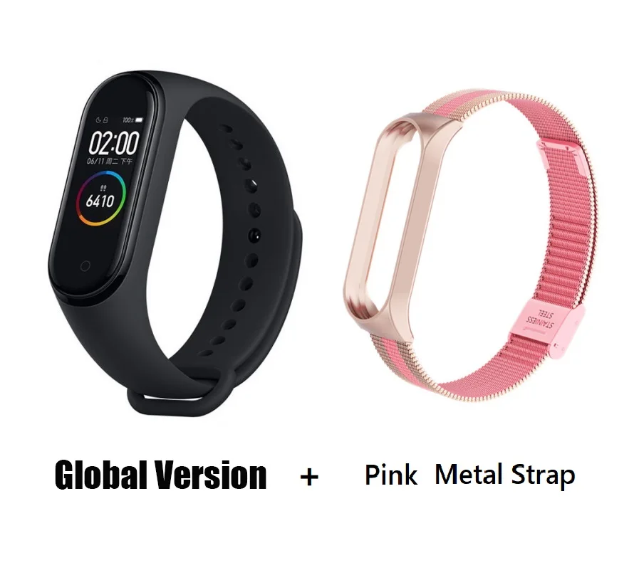 Глобальная версия Xiaomi Mi Band 3 Смарт-Браслет фитнес-браслет 3 большой сенсорный экран сообщение частота сердечных сокращений Smartband - Цвет: GB pink metal