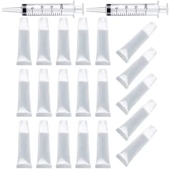 

15ML Transparent Soft Lip Gloss Tube Empty Lipgloss Container Lip Blam Cosmetic Containers Makeup Tools 20PCS With 2Pcs Syringes