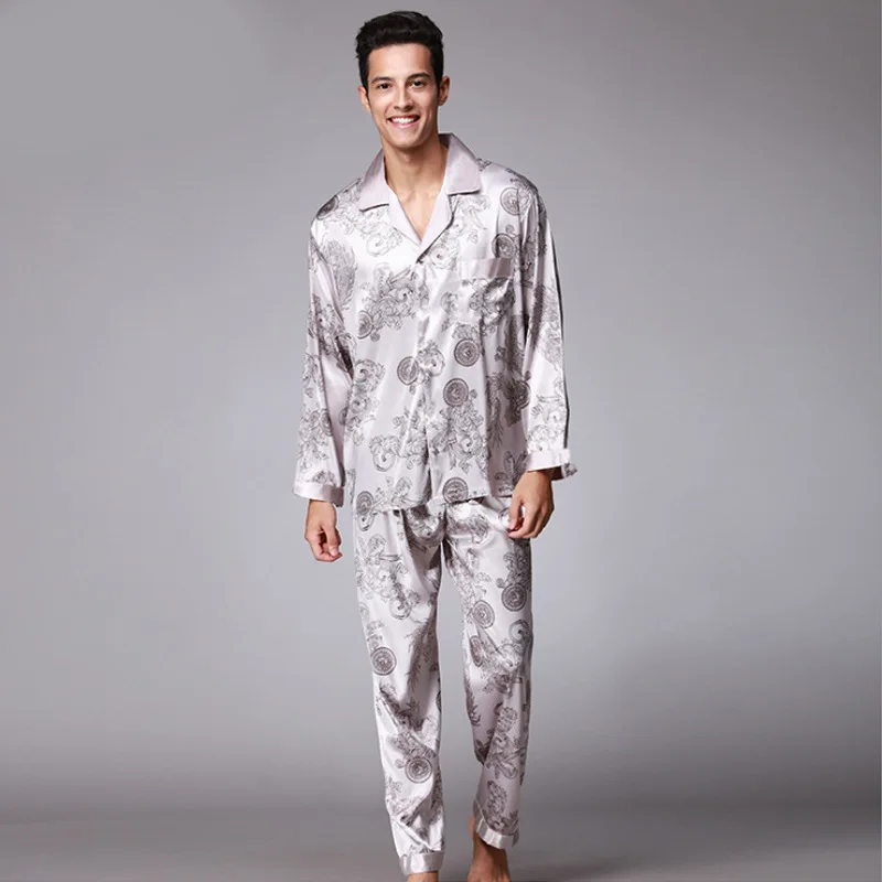 Faux Silk Sleepwear Set V-neck Men's Pajamas for Couples Long Sleeve Male Pajamas Sets Home Clothes for Men Faux Silk Sleepwear Set V-neck Men's Pajamas for Couples Long Sleeve Male Pajamas Sets Home Clothes for Men