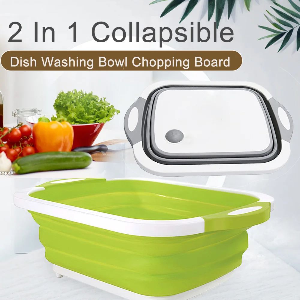 

Collapsible Dish Washing Bucket Chopping Board Foldable Basin Tourism Fishing Camping Car Wash Folding Bucket Outdoor Cleaning