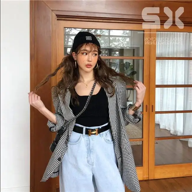 Женские джинсы с высокой талией RUGOD повседневные широкими штанинами в Корейском