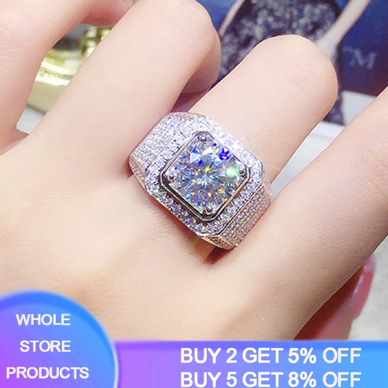 

YANHUI New Luxury 8mm Lab Mossanite Ring Bling Cubic Zircon Silver Rings For Men Jewelry Gift Male Rings Anel 7-13 US Big Size