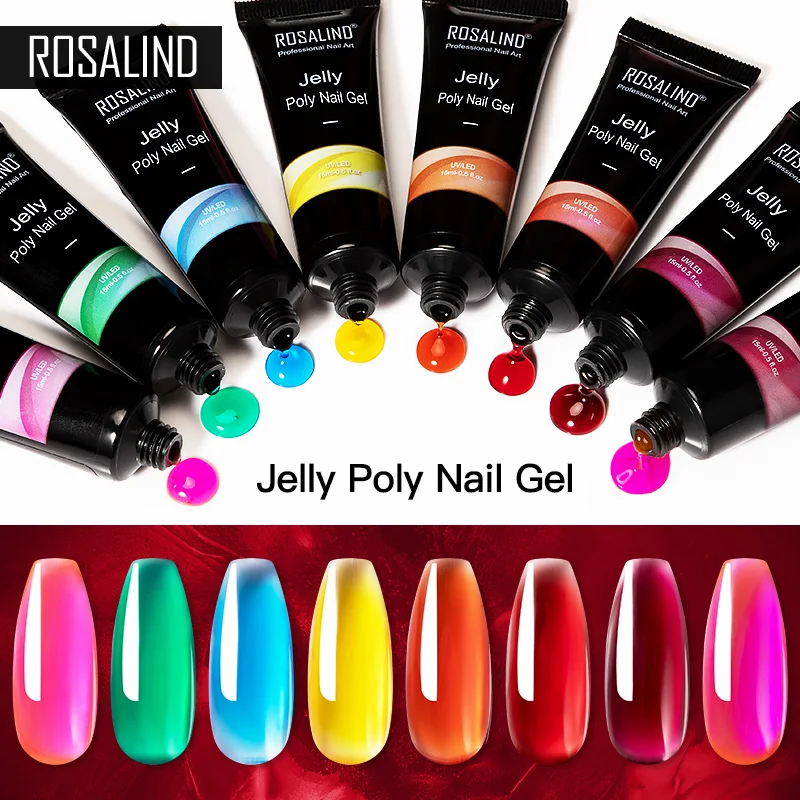 Rosalind Pure Color Luminous Poly Gel Per Unghie Per Manicure Glitter Art Decorations Extension Glue Fast Bulider Nail Polish 15Ml