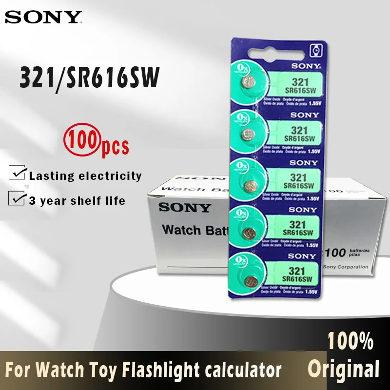 100 шт. Sony 100% оригинал 321 SR616SW SR616 1 55 в оксид серебра аккумулятор для часов игрушек