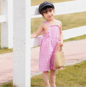 

2020 Korea style baby girls plaid overall spring kids girls pant 1-6years