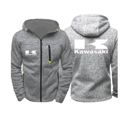 Толстовки для мотогонок Kawasaki Moto мужские повседневные толстые теплые толстовки зимнее пальто повседневная куртка для верховой езды - Цвет: Темно-серый