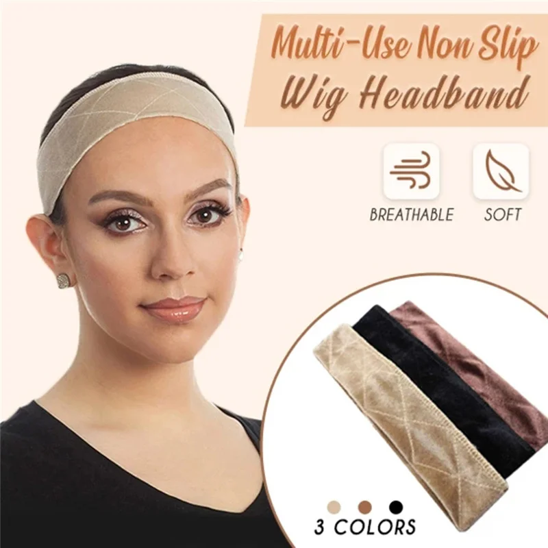 New Arrival Hand Made Non-Slip Wig Grip Band With Double Sided Velvet Adjustable Hair Headband In Brown/Black/Blonde |